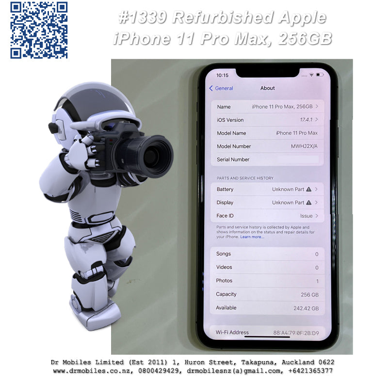 #1339 Refurbished iPhone 11 Pro Max, 256GB, Space Grey, Takapuna, North Shore