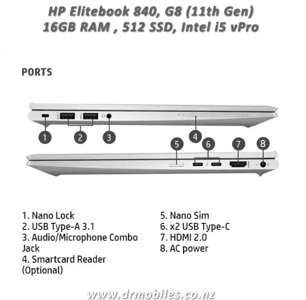 HP Elitebook 840, G8, 16GB RAM , 512 SSD i5 (Used Laptop)