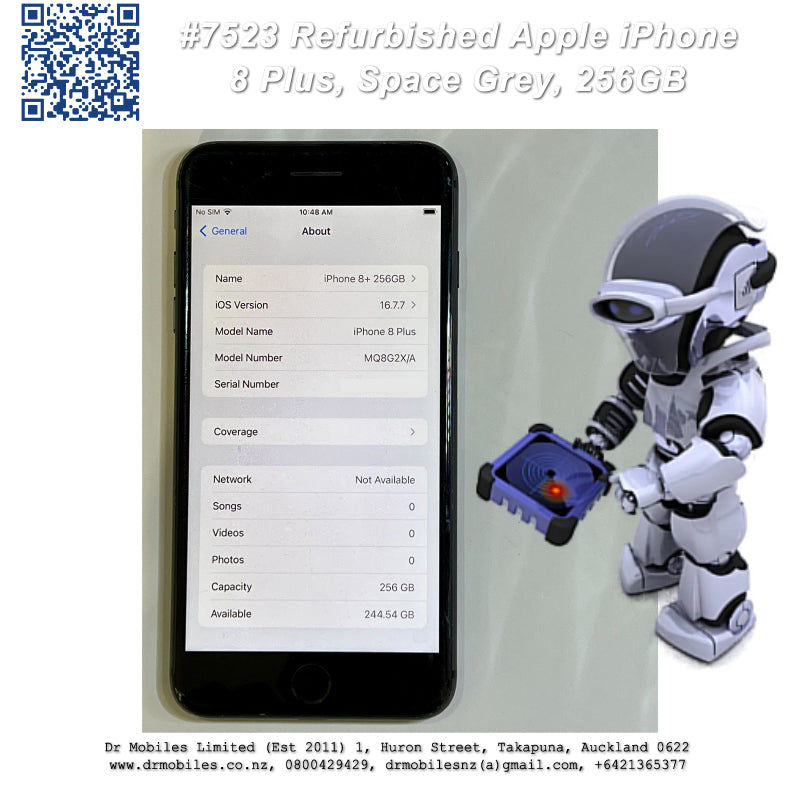 #7523 Used Apple iPhone 8 Plus 256GB, Space Grey, 100% Battery Health