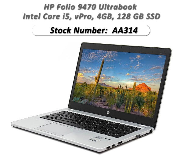 #AA314 HP Folio 9470 Ultrabook Laptop, Intel Core i5, vPro, 4GB, 128 GB SSD