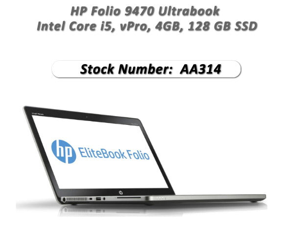 #AA314 HP Folio 9470 Ultrabook Laptop, Intel Core i5, vPro, 4GB, 128 GB SSD