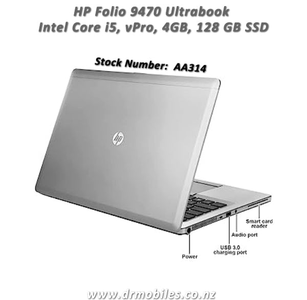 #AA314 HP Folio 9470 Ultrabook Laptop, Intel Core i5, vPro, 4GB, 128 GB SSD