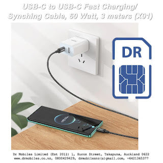 USB-C to USB-C Fast Charging/Synching Cable, 60 Watt, 3 meters (X91)