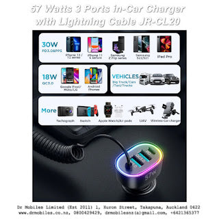 57 Watt 3 Ports Fast Car Charger with Lightning Cable - CL20