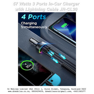 57 Watt 3 Ports Fast Car Charger with Lightning Cable - CL20