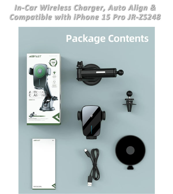 Auto Clamping Phone Holder with Wireless Qi Charging - AceFast JR-ZS248, MegSafe