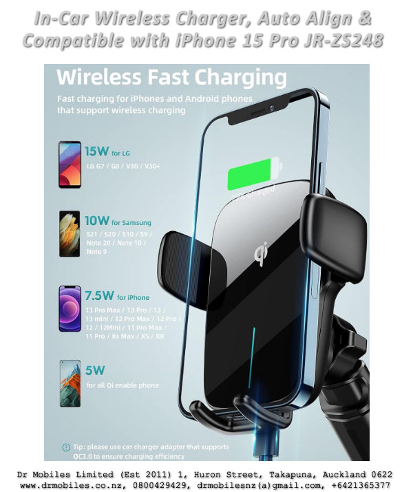 Auto Clamping Phone Holder with Wireless Qi Charging - AceFast JR-ZS248, MegSafe