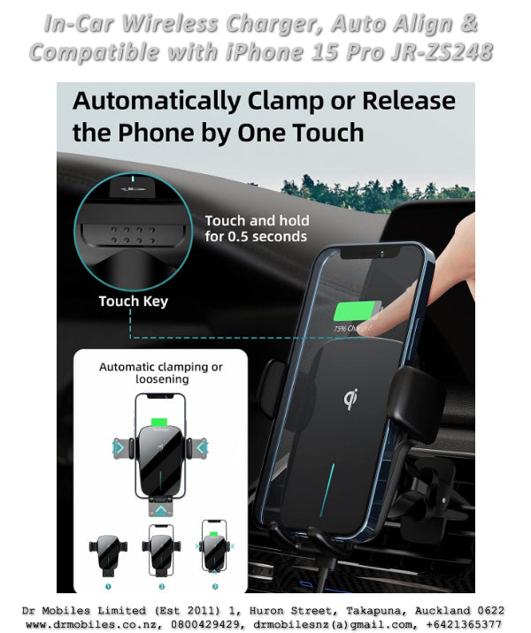 Auto Clamping Phone Holder with Wireless Qi Charging - AceFast JR-ZS248, MegSafe