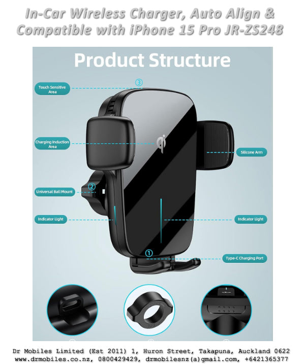 Auto Clamping Phone Holder with Wireless Qi Charging - AceFast JR-ZS248, MegSafe