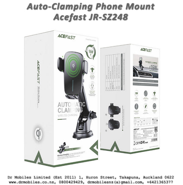 Auto Clamping Phone Holder with Wireless Qi Charging - AceFast JR-ZS248, MegSafe