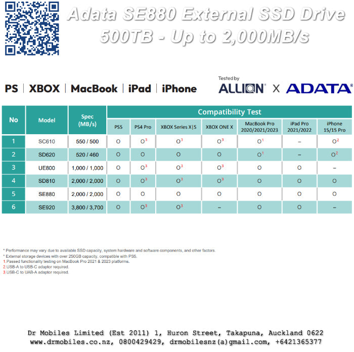 Adata SE880 External SSD Drive 500 TB - Up to 2,000MB/s