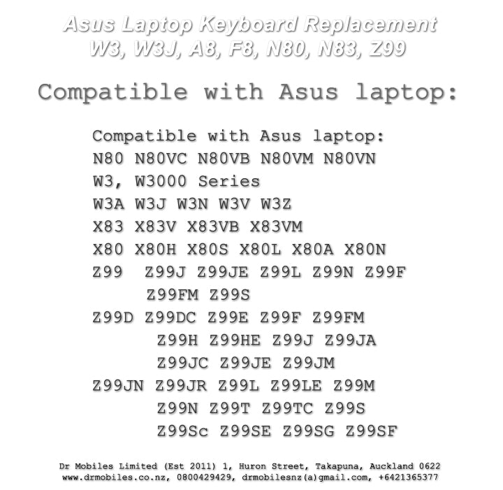 Asus Laptop Keyboard Replacement W3, W3J, A8, F8, N80, N83, Z99
