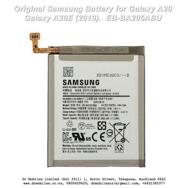 Original Battery for Samsung Galaxy A20, A20E (2019) and A205 3.85V 4000mAh, EB-BA205ABU
