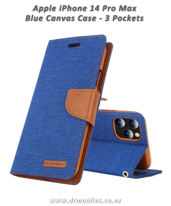 Apple iPhone 14 Canvas Diary Case - Blue