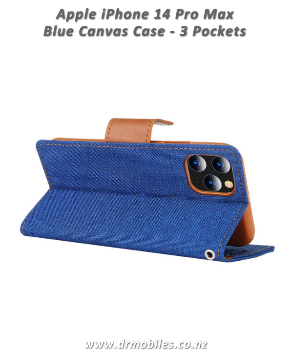 Apple iPhone 14 Canvas Diary Case - Blue