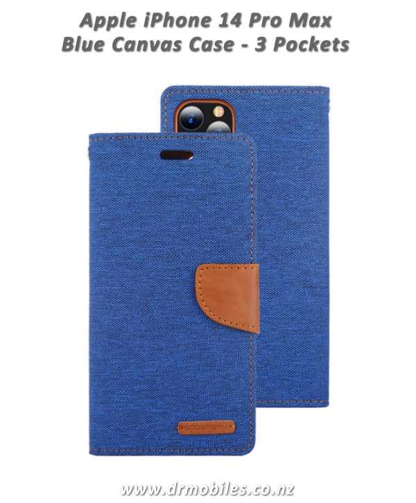Mercury Goospery Canvas Diary Case for Apple iPhone 14 , 6.1" (Blue)