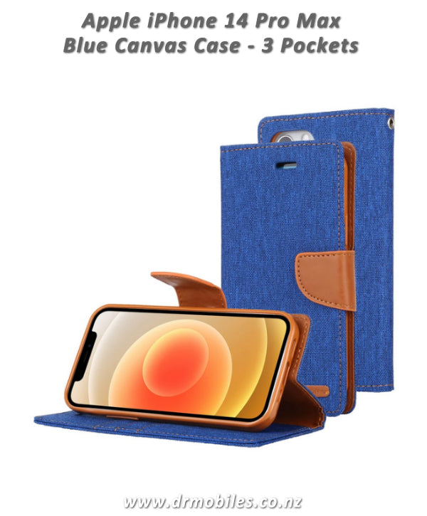 Mercury Goospery Canvas Diary Case for Apple iPhone 14 , 6.1" (Blue)