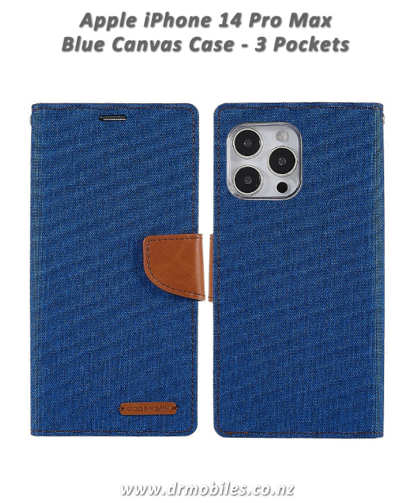Mercury Goospery Canvas Diary Case for Apple iPhone 14 , 6.1" (Blue)