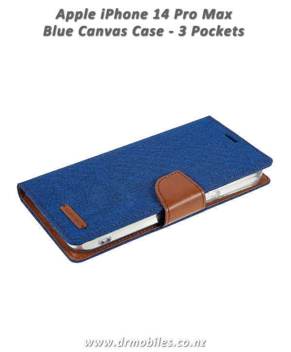 Mercury Goospery Canvas Diary Case for Apple iPhone 14 , 6.1" (Blue)