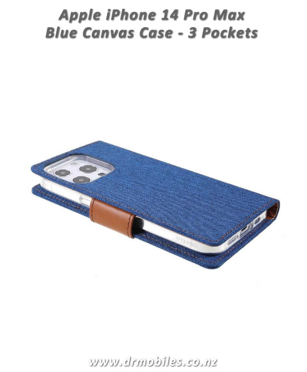 Mercury Goospery Canvas Diary Case for Apple iPhone 14 , 6.1" (Blue)