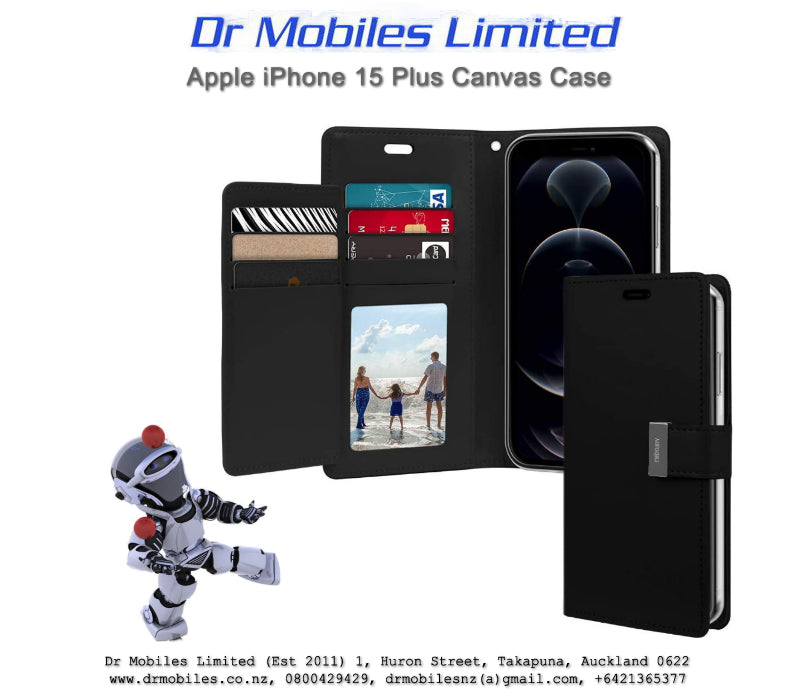 Mercury Goospery Canvas Apple iPhone 15 Plus (6.7") Diary Case - Pink, Blue