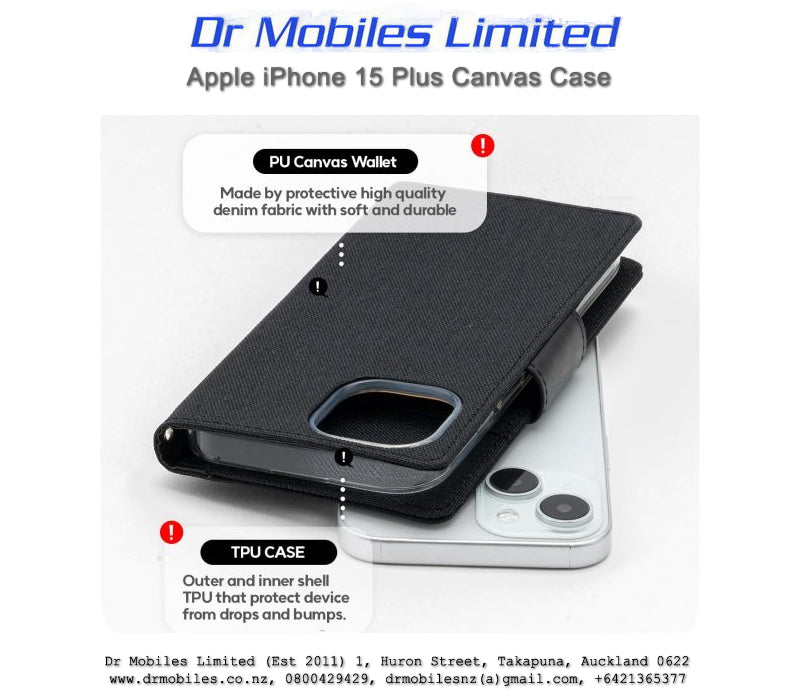 Mercury Goospery Canvas Apple iPhone 15 Plus (6.7") Diary Case - Pink, Blue