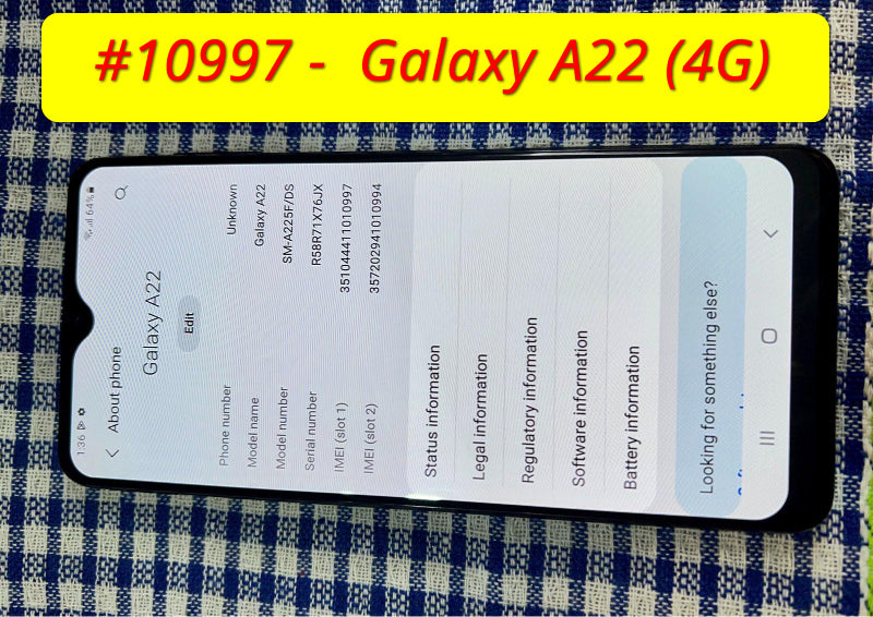 Samsung Galaxy A22 (4G), 4GB RAM, 128GB Memory, Takapuna, #10997