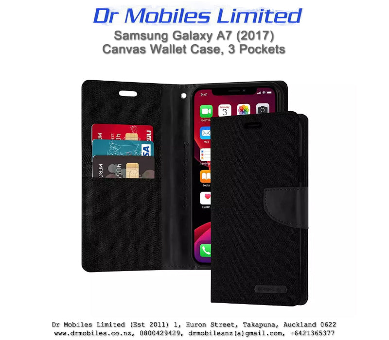 Mercury Goospery Galaxy A7 Canvas Diary Case, Black or Gray