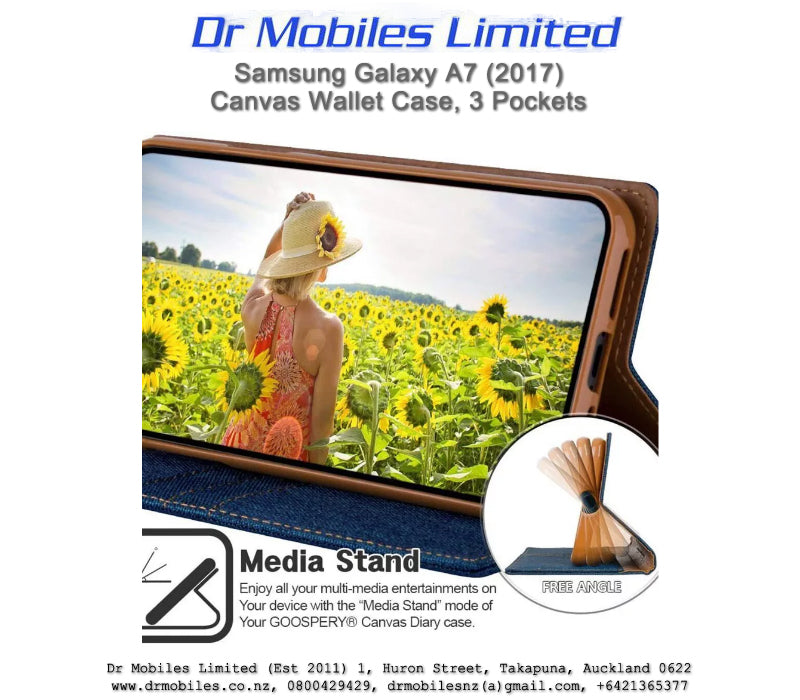 Mercury Goospery Galaxy A7 Canvas Diary Case, Black or Gray