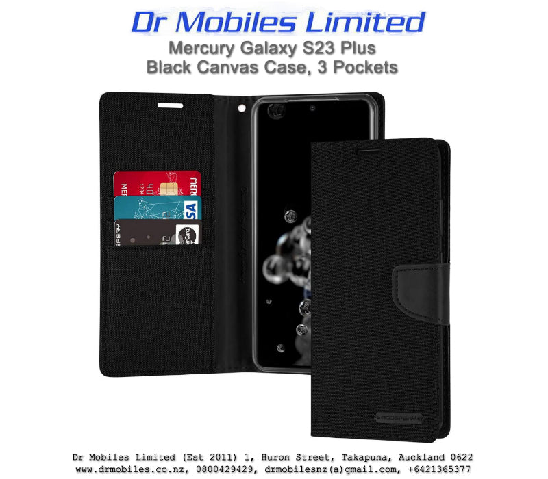 Mercury Goospery Galaxy S23 Plus Black Canvas Case, 3 Pockets