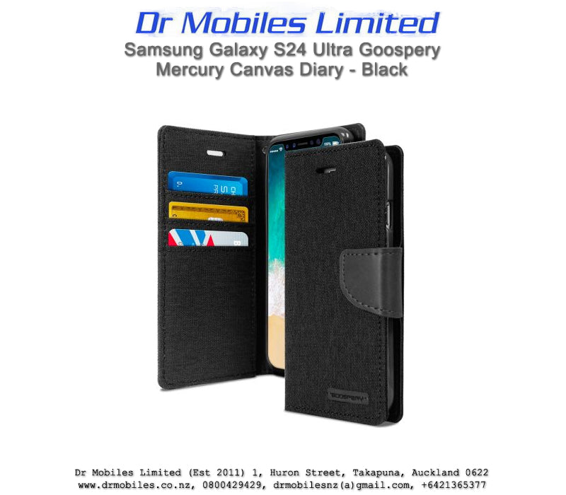 Samsung Galaxy S24 Ultra (SM-S928) Goospery Mercury Black Canvas Diary