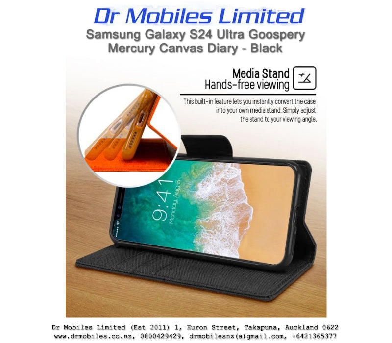Samsung Galaxy S24 Ultra (SM-S928) Goospery Mercury Black Canvas Diary