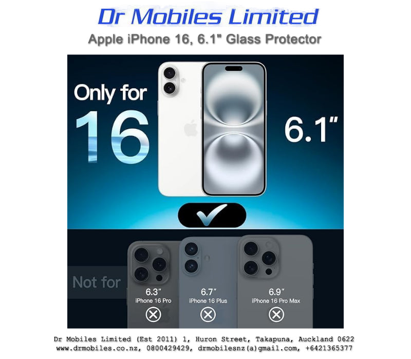Apple iPhone 16, 6.1" Glass Protector | drmobiles.co.nz