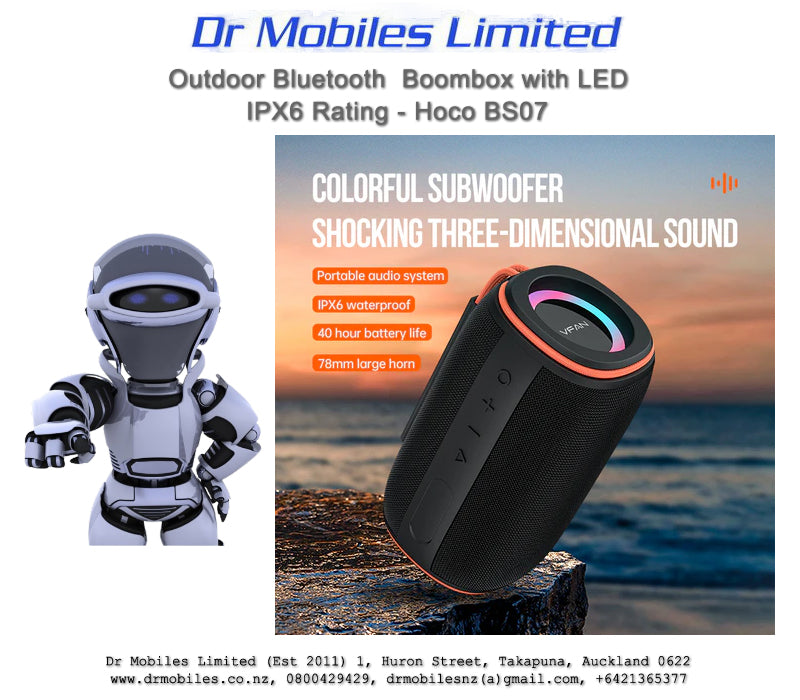 Bluetooth Outdoor Boombox with LED, IPX6 Rating - Hoco BS07