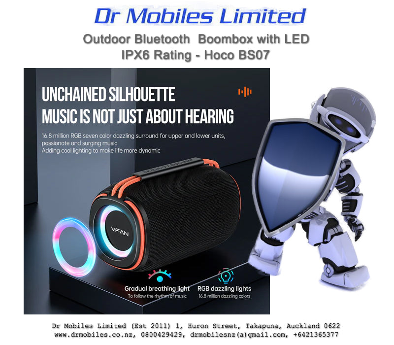Bluetooth Outdoor Boombox with LED, IPX6 Rating - Hoco BS07