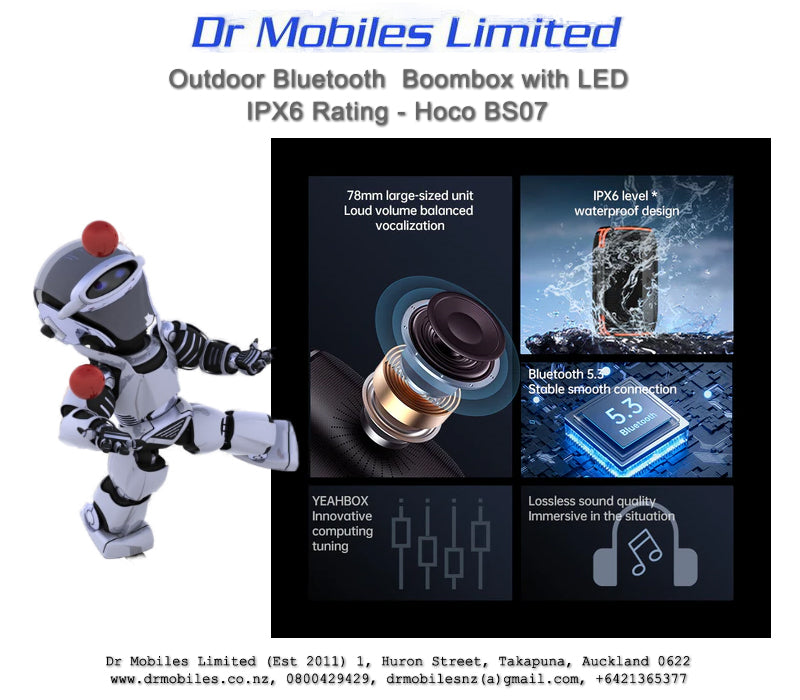 Bluetooth Outdoor Boombox with LED, IPX6 Rating - Hoco BS07