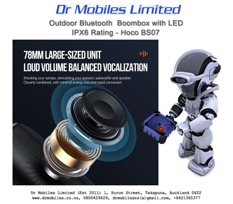 Bluetooth Outdoor Boombox with LED, IPX6 Rating - Hoco BS07