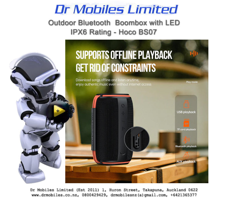 Bluetooth Outdoor Boombox with LED, IPX6 Rating - Hoco BS07