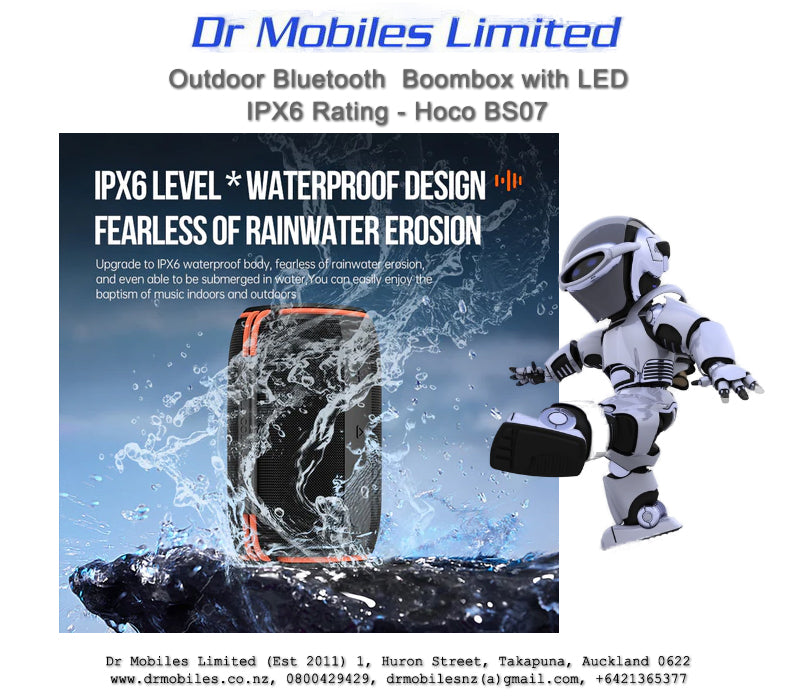 Bluetooth Outdoor Boombox with LED, IPX6 Rating - Hoco BS07