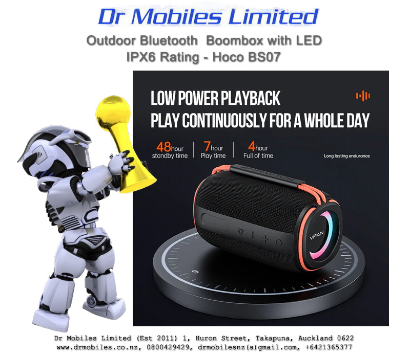 Bluetooth Outdoor Boombox with LED, IPX6 Rating - Hoco BS07