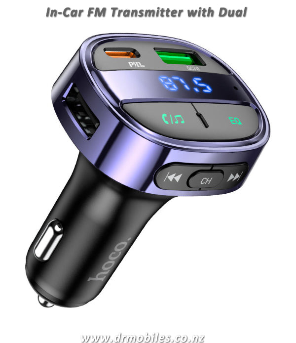 In-Car FM Wiress Transmitter, Dua USB QC 3.0 Charger. Hoco E71