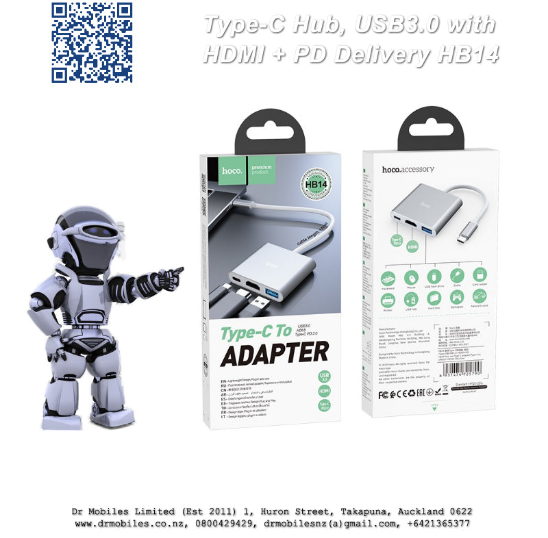 Type-C Hub, USB3.0 with HDMI + PD Delivery HB14