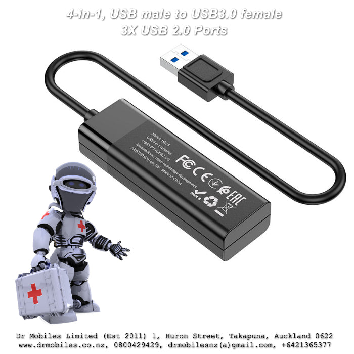 4-in-1, USB male to USB3.0 female + 3X USB 2.0 Ports, Hoco HB25