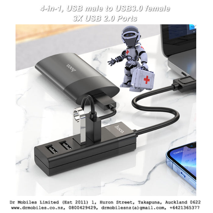 4-in-1, USB male to USB3.0 female + 3X USB 2.0 Ports, Hoco HB25