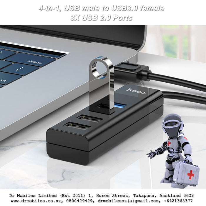 4-in-1, USB male to USB3.0 female + 3X USB 2.0 Ports, Hoco HB25