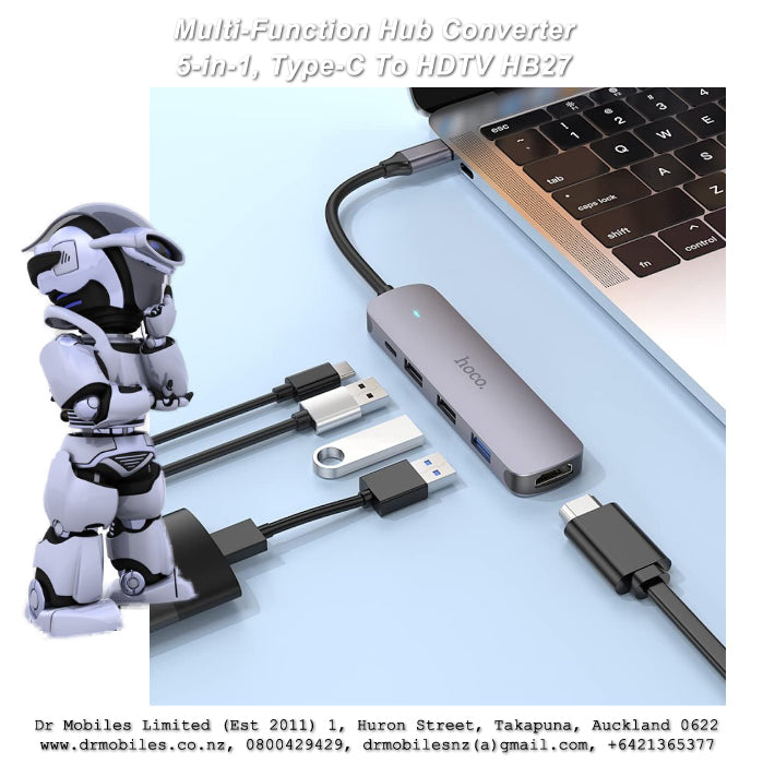 Multi-Function Hub Converter, 5-in-1, Type-C To HDTV + USB3.0, PD, Hoco, HB27