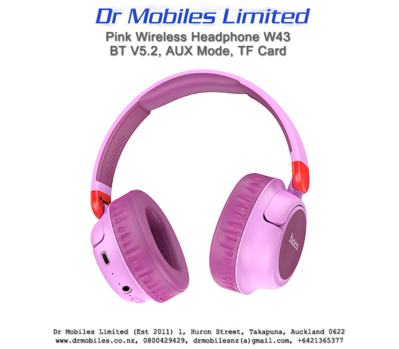 Pink Wireless Headphone W43 BT 5.2, TF card & AUX Mode - Hoco