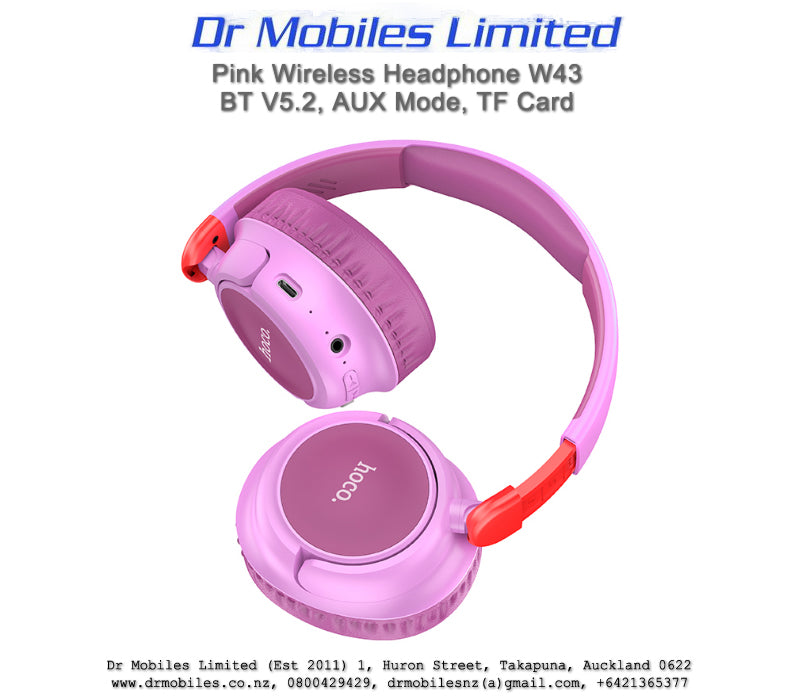 Pink Wireless Headphone W43 BT 5.2, TF card & AUX Mode - Hoco