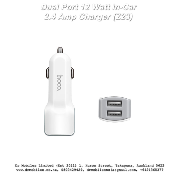 Dual Port 12 Watt in-Car Charger 2.4 Amp (Z23)