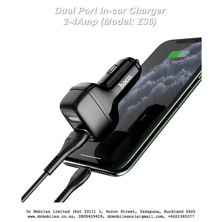 Compact Dual Port in-car Charger 2.4A mp (Model: Z36)